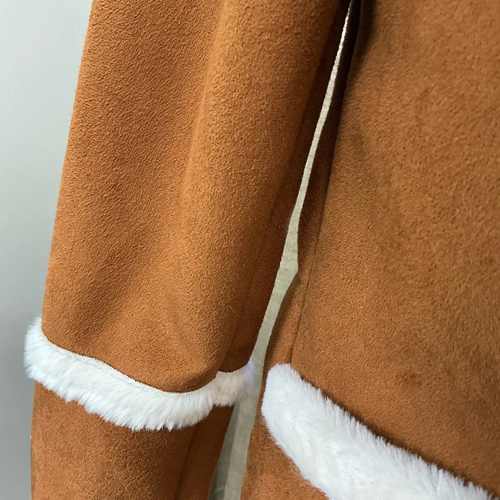 CHASER NEW Women's Whisky Brown and White Faux Shearling Jacket Size S Vegan - Picture 6 of 11